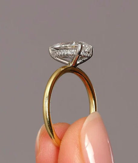 2 ct Pear Lab-Grown Engagement Ring, Hidden Halo on Solitaire Setting