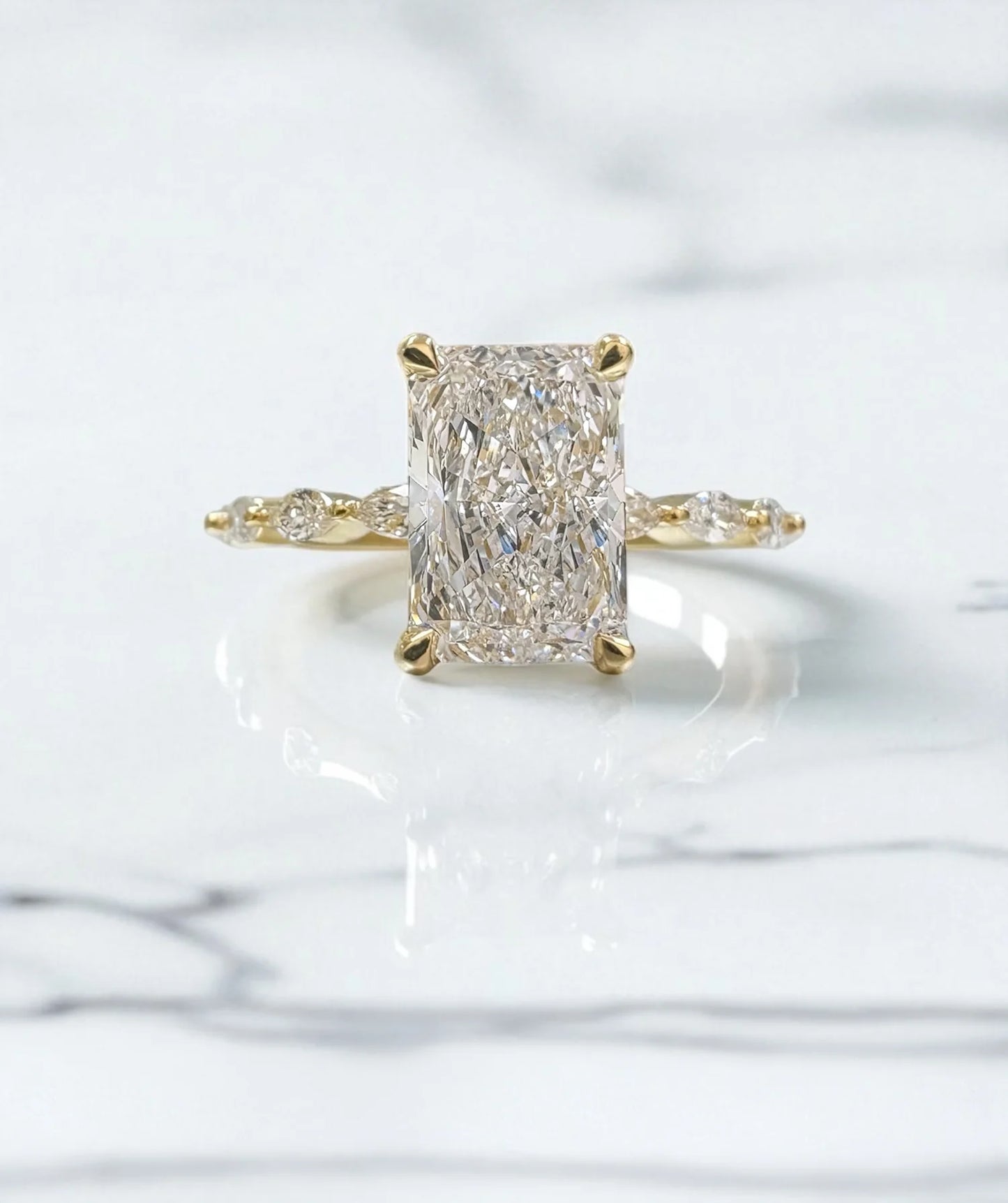 2 ct Radiant Cut Diamond Engagement Ring with Marquise Cut Diamond Band