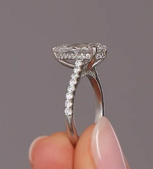 3 ct Pear Lab-Grown Engagement Ring, Hidden Halo in Cathedral Setting