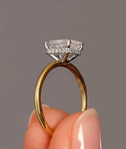 1.5 ct Emerald Cut Lab-Grown Engagement Ring, Hidden Halo on Solitaire Setting