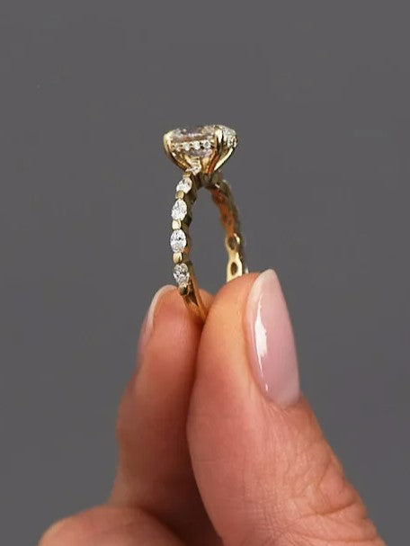 1.5 ct Oval Lab-Grown Engagement Ring with Hidden Halo on Marquise Band
