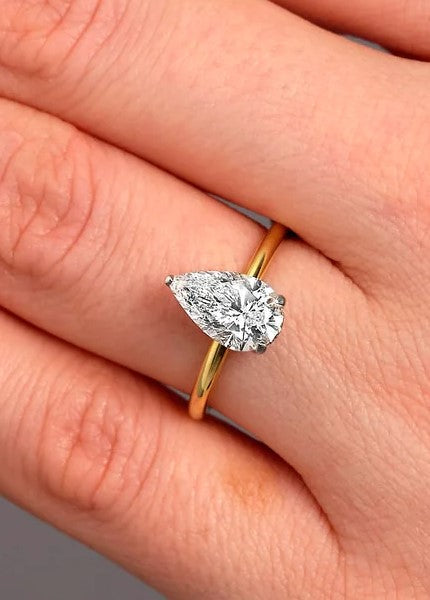 2 ct Pear Lab-Grown Engagement Ring, Hidden Halo on Solitaire Setting