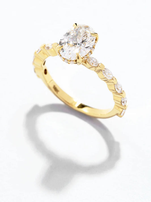 1.5 ct Oval Lab-Grown Engagement Ring with Hidden Halo on Marquise Band