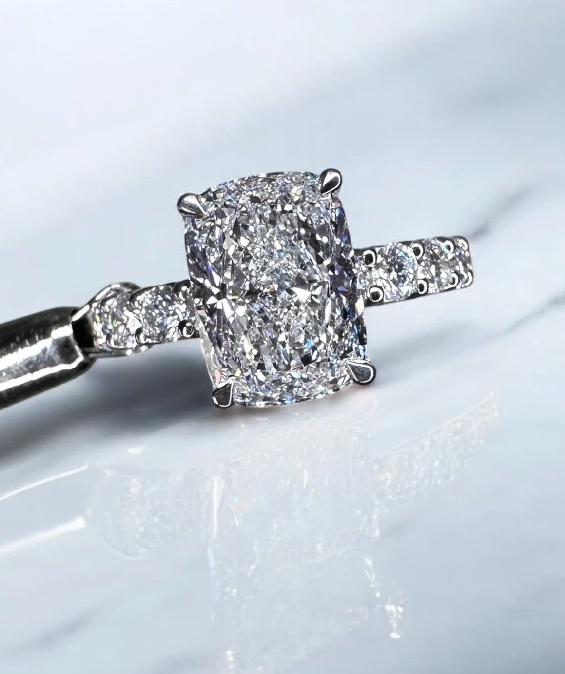 3ct Lab-Grown Elongated Cushion Cut Diamond Engagement Ring