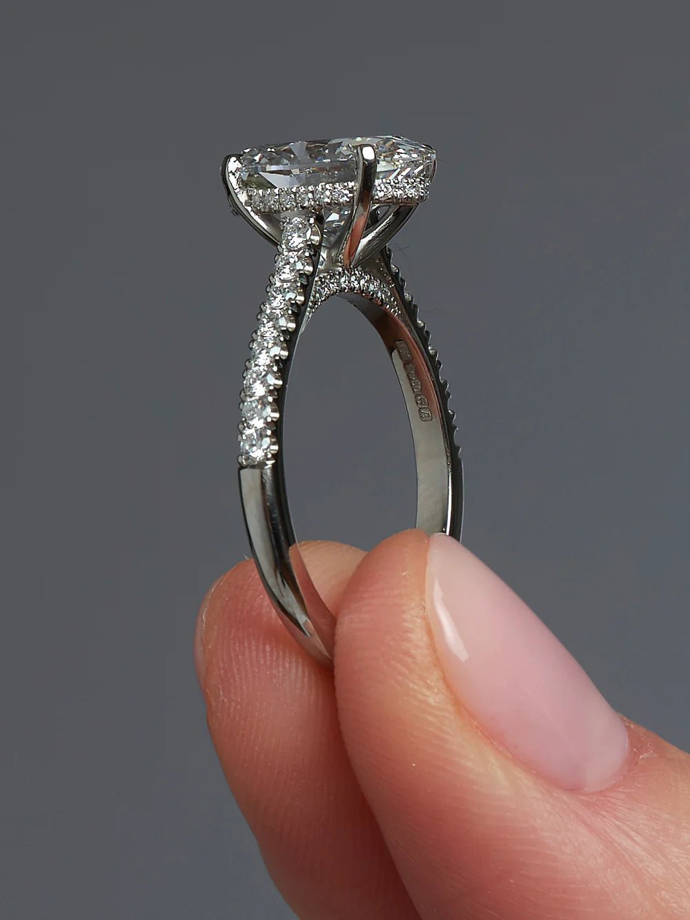 3 ct Oval Lab-Grown Engagement Ring with Hidden Halo