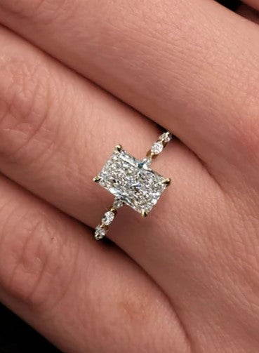 2 ct Radiant Cut Diamond Engagement Ring with Marquise Cut Diamond Band