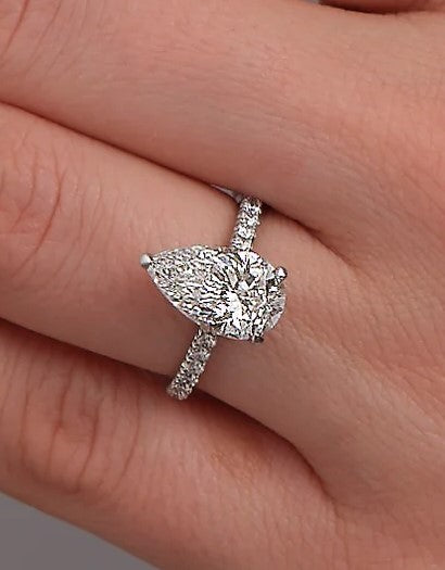 3 ct Pear Lab-Grown Engagement Ring, Hidden Halo in Cathedral Setting