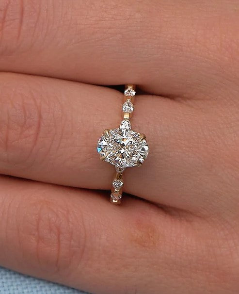 1.5 ct Oval Lab-Grown Engagement Ring with Hidden Halo on Marquise Band