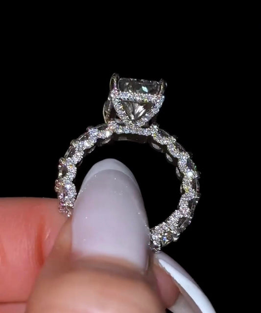 5 ct Lab-Grown Radiant Cut, Micro Pave, Round Eternity 14K White Gold
